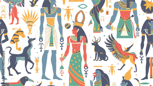 Seamless pattern with gods deities and mythological