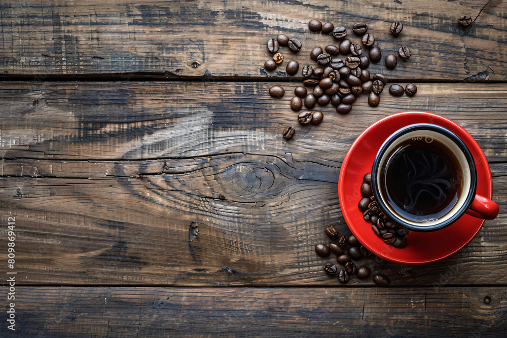 a cup of coffee with coffee beans on a wooden table a cup of coffee with coffee beans on a wooden table
