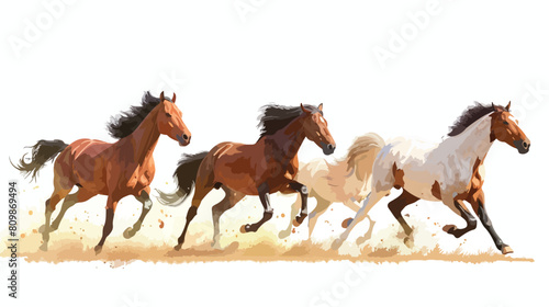 Horses galloping Four. Wild stallions running at fast photo