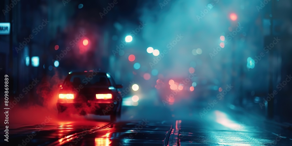 abstract background blur bokeh light street at night time with speed motion perspective, blurred thrilled, Generative Ai