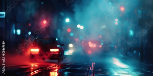 abstract background blur bokeh light street at night time with speed motion perspective, blurred thrilled, Generative Ai