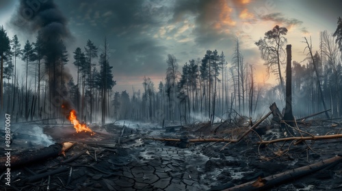 forest that burned to ashes, panoramic view