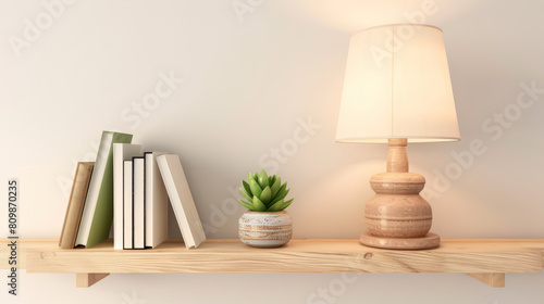 interior, lamp and books on shelf © Cedric