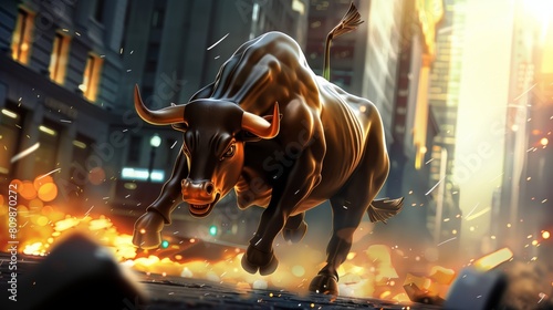Angry bull in the city photo