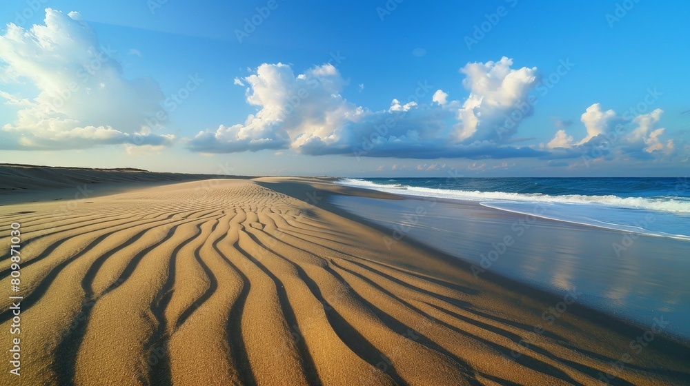 Fototapeta premium Sand dunes and blue sky at sunset