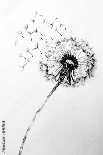 Wallpaper Mural Dandelion on a white background. Black and white photo. Torontodigital.ca