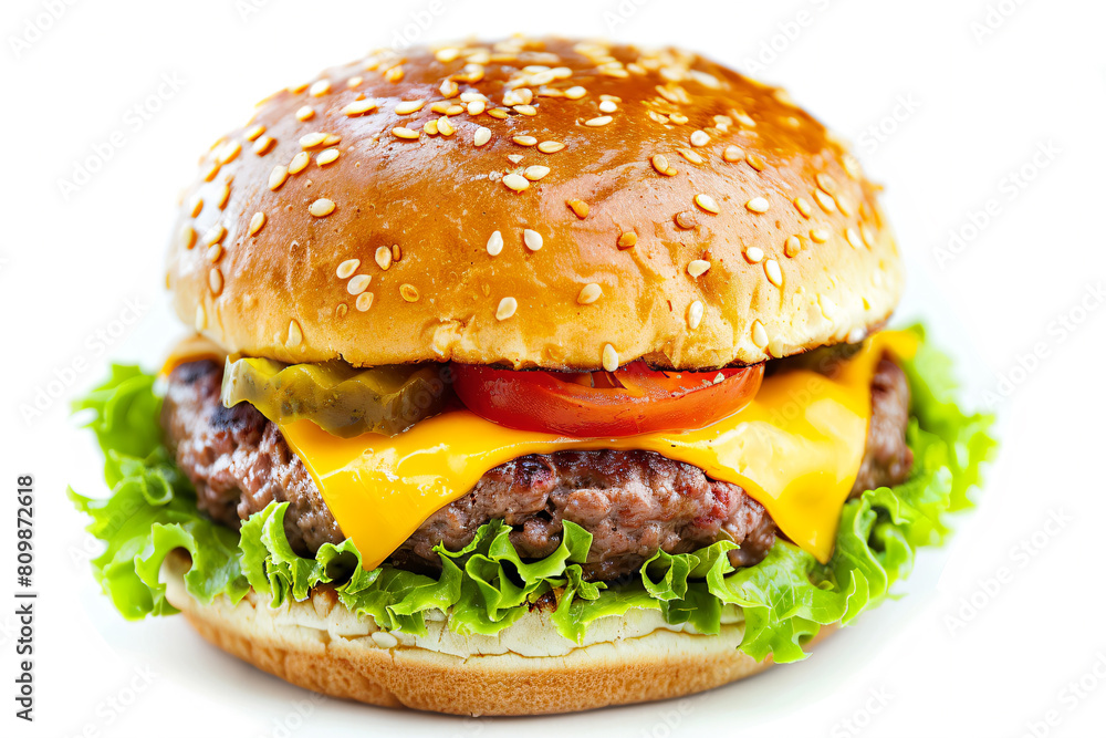 a hamburger with cheese lettuce tomato and pickles a hamburger with cheese lettuce tomato and pickles