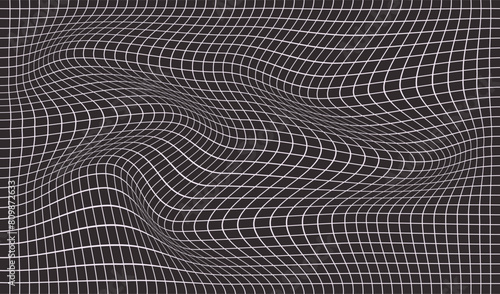 Abstract white wireframe grid on black background. Y2k retro futuristic aesthetic. Geometry vector wallpaper