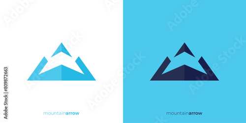 Simple Mountains Arrow Up Logo Design. Modern Mountain and Upward Arrow in the Middle. Logo, Icon, Symbol, Vector, Design Inspiration.