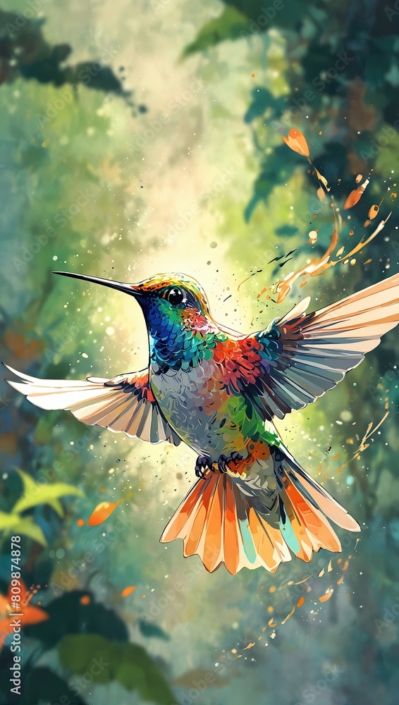 Fototapeta premium A colorful macaw with a bright red beak perched on a tree branch