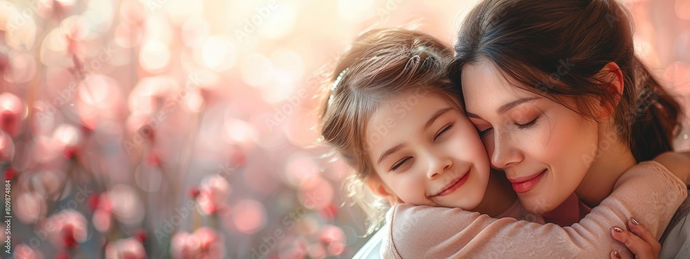 Happy Mothers day poster floral design mom with daughter Happy Mothers day poster floral design mom with daughter