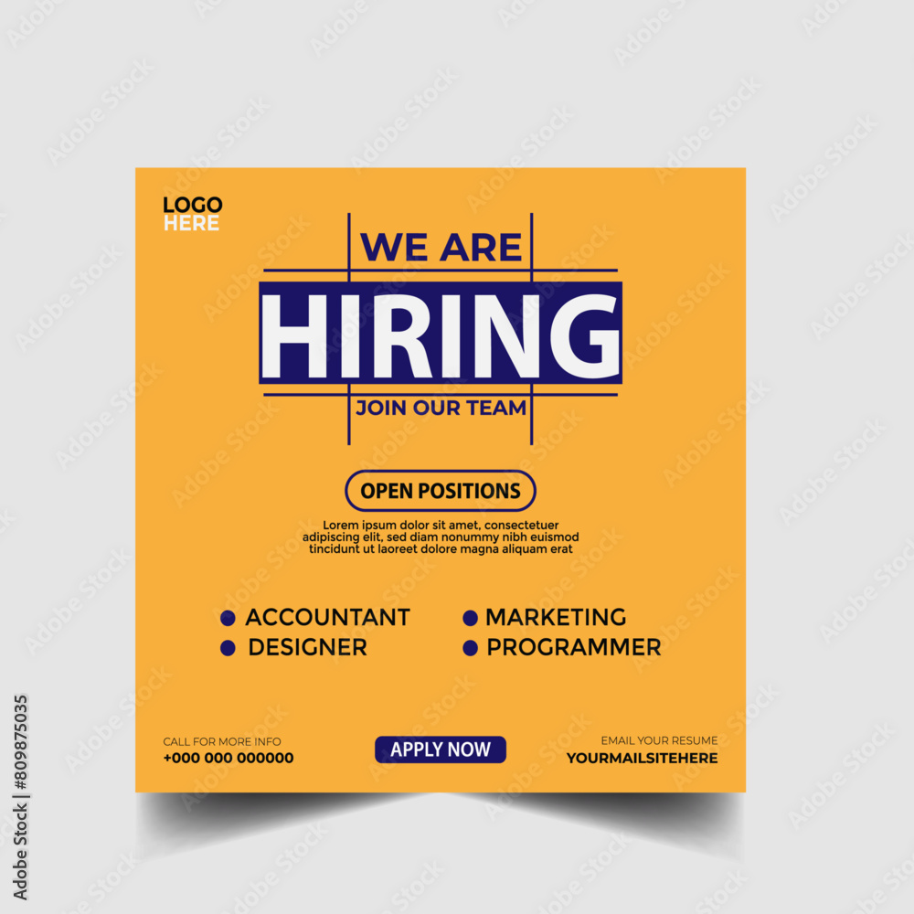 Obraz premium Hiring recruitment open job vacancy design vector social media post banner template or web banner layout