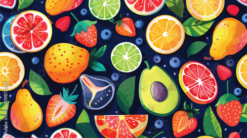 Seamless mixed fruit background. Repeating tropical c