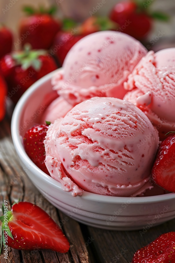 Dive into the delightful taste of strawberry ice cream, its creamy texture and fruity aroma enchanting Dive into the delightful taste of strawberry ice cream, its creamy texture and fruity aroma enchanting