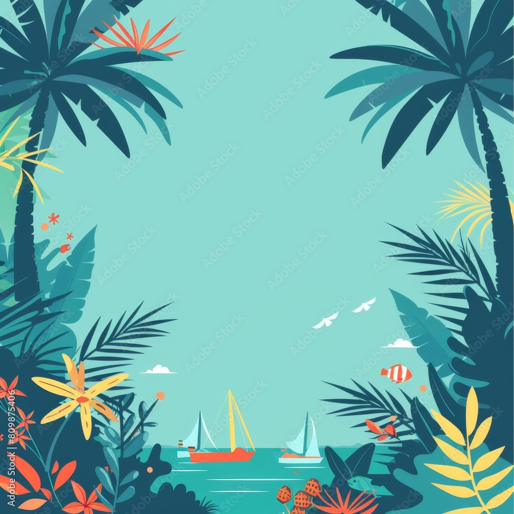 Minimalist Summer Travel Theme with Tropical Island Motifs

