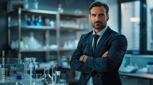 Portrait of a handsome confident businessman posing in a laboratory