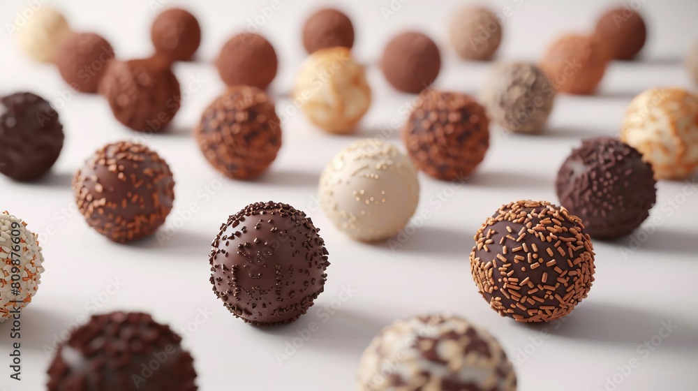Luxurious 3D floating showcase of Swiss chocolate truffles, rich and decadent Luxurious 3D floating showcase of Swiss chocolate truffles, rich and decadent