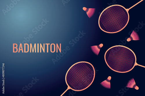 Badminton racket with badminton shuttlecock. Sports wallpaper, banner, background.