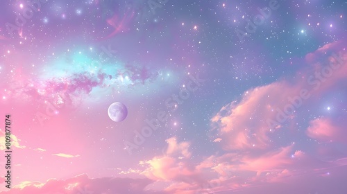 Pink and blue sky moon illustration poster background