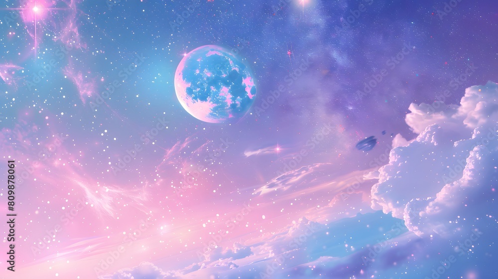 Pink and blue sky moon illustration poster background