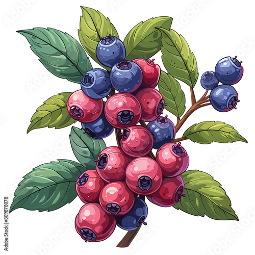 Japanese Bayberry Flat Colors Cartoon, Isolated Transparent Background Images photo