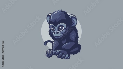 Cute cartoon monkey on yellow background photo