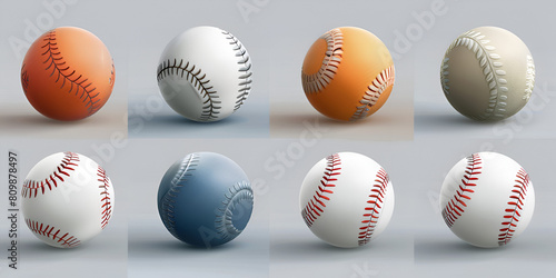 Four baseballs of different colours