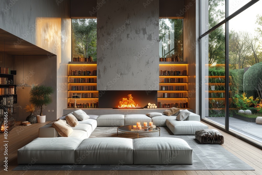 Naklejka premium Diseño interior de loft de sala de estar moderna