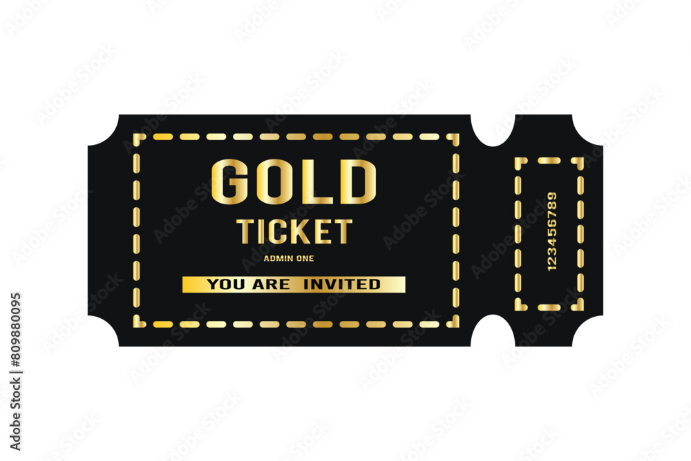 Realistic golden ticket on background. Vector Illustration. Realistic golden ticket on background. Vector Illustration.