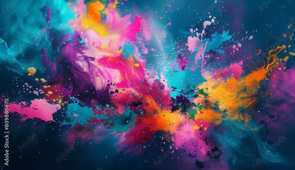 Amazing abstract painting. The deep blue background makes the bright colors stand out. The bright colors make the painting feel happy and exciting.
