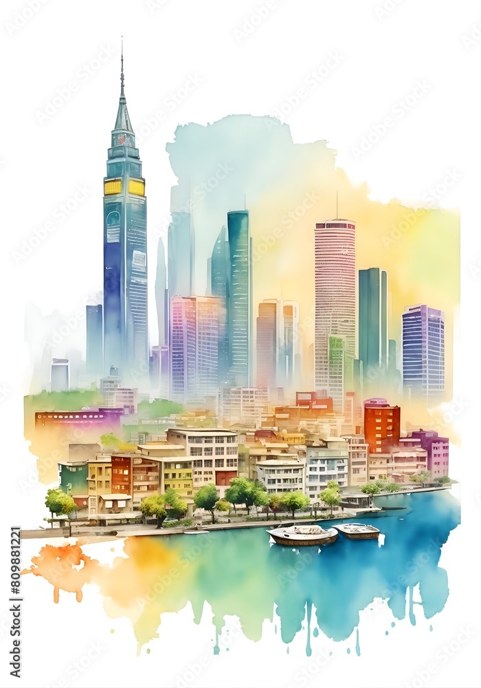Obraz premium Nigeria Country Landscape Watercolor Illustration Art