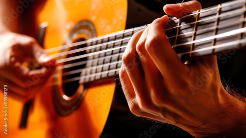 A close-up image of a guitarist playing an acoustic guitar.