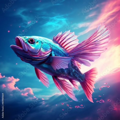 Fish with wings flies on the sky photo