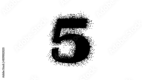 number 5 with Spray Paint Drips, black isolated silhouette