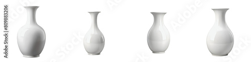 set of four empty white shining ceramic vase isolated on transparent background, png 