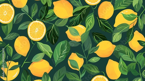 Digital lemon and leaves pattern illustration poster web page PPT background