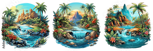 Tropical paradise Illustration  Landscape on a transparent background.