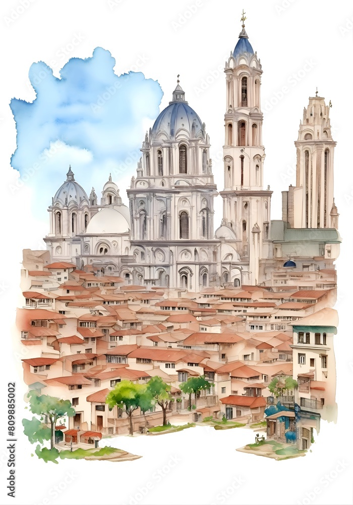 Peru Country Landscape Watercolor Illustration Art