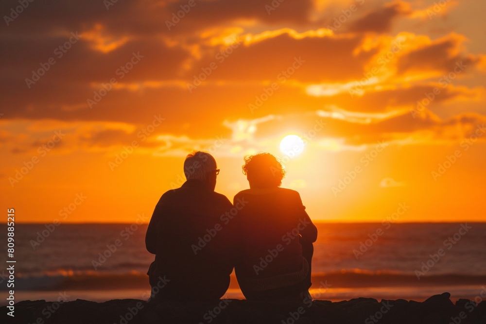 Senior Couple Enjoying Sunset Together