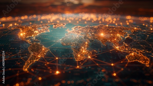 Abstract digital map of South America, concept of global network and connectivity, data world transfer and cyber technology, information exchange and telecommunication