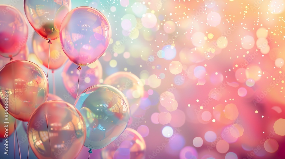 beautiful celebration background with balloons, pastel colors, glittery sparkly stars beautiful celebration background with balloons, pastel colors, glittery sparkly stars