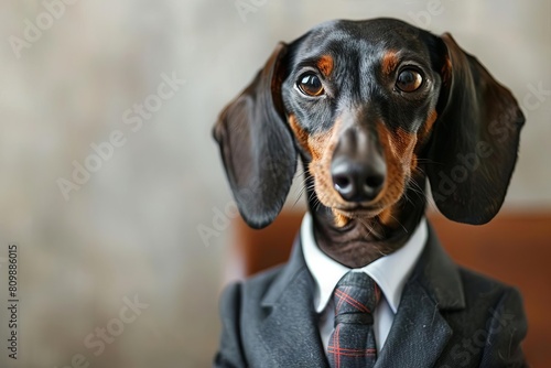 portrait of a dachshund dog in formal business suit humorous animal photo photo