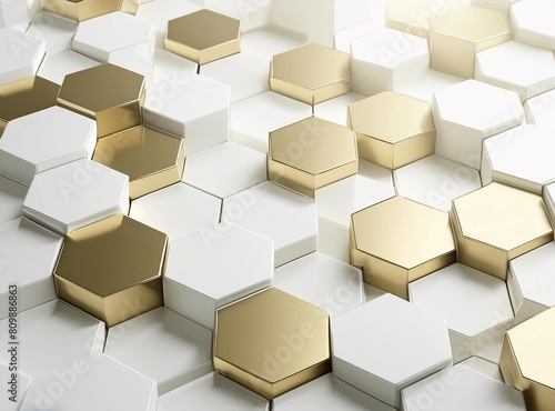 White and gold geometric 3d pattern wallpaper. Modern style.
