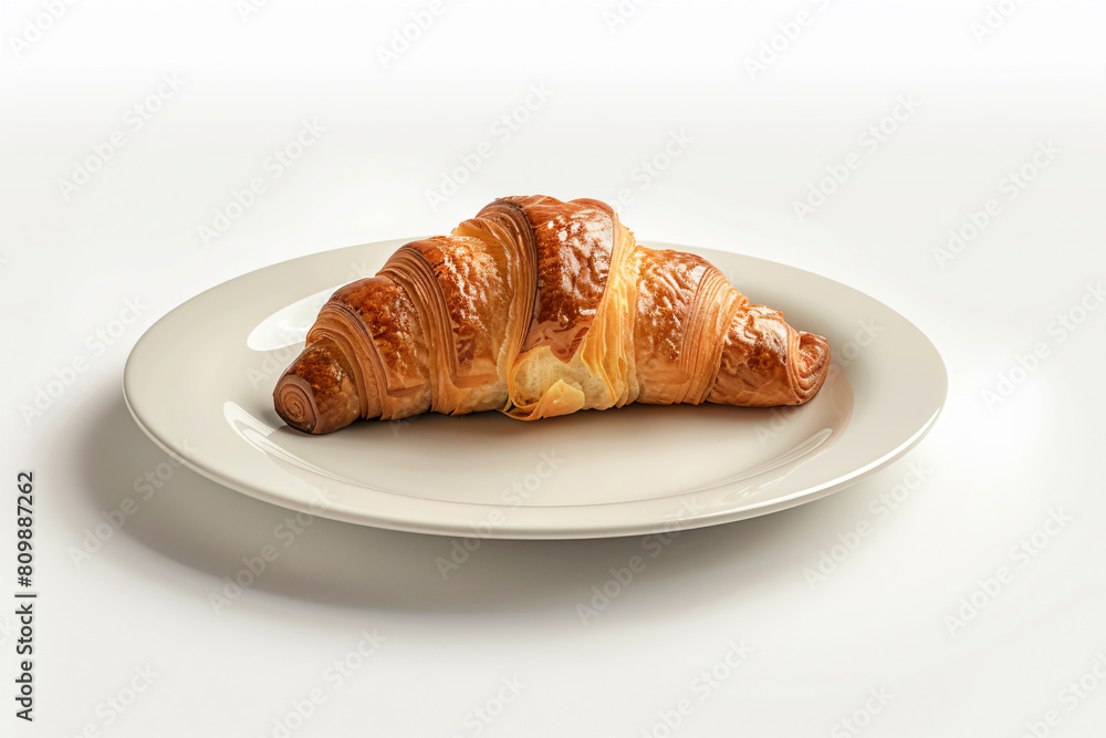 a croissant on a plate on a white surface a croissant on a plate on a white surface