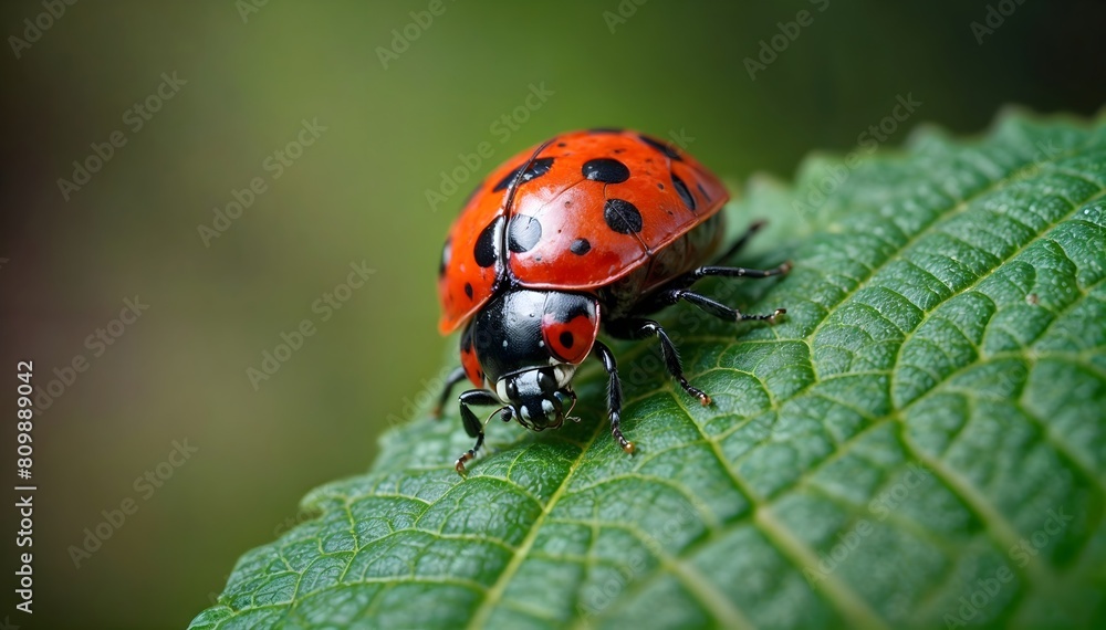 Ladybug on Leaf Close-Up, Hand Edited Generative AI Ladybug on Leaf Close-Up, Hand Edited Generative AI