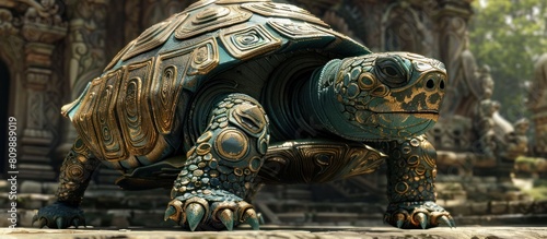 Majestic Metallic Turtle Sculpture Guarding Forgotten Temple s Ancient Secrets photo
