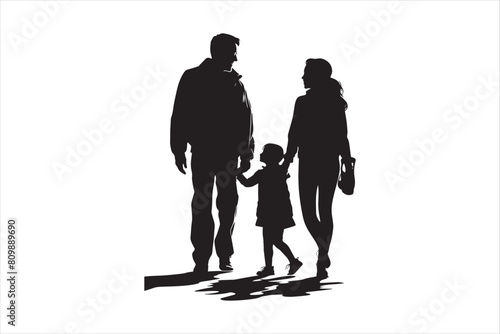 Old couple with Grandchildren silhouettes Vector. Grandparents with Grandchildren Silhouettes.