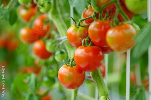 vibrant cherry tomatoes thriving in modern hydroponic vertical farming system