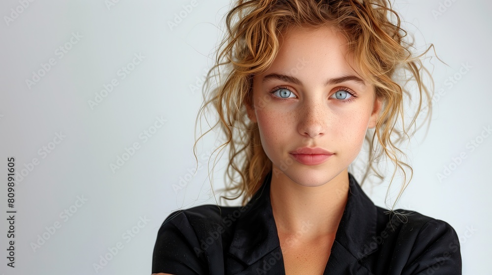 Businesswoman showcasing her natural beauty and serene confidence. Businesswoman showcasing her natural beauty and serene confidence.