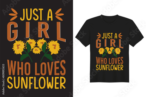 Girl Loves Sunlower Typography, Vintage, Hand drawn, Bulk, Vector, handwritten T-shirt Design
 photo